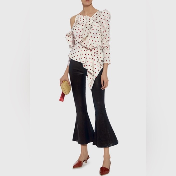 Frame Leather Flounce Hem Pull on flarepants